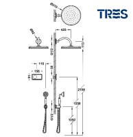 MEDIDAS KIT DUCHA TERMOSTATICA ELECTRONICA CLASIC TRES